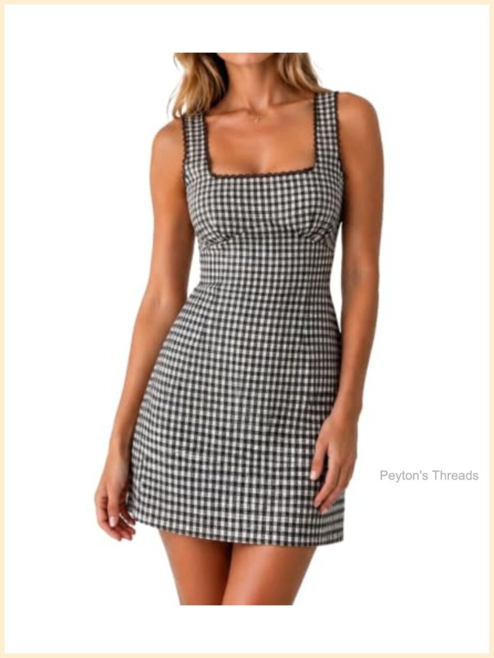 Gingham Plaid Mini Dress Square Neck Sleeveless A-Line Casual